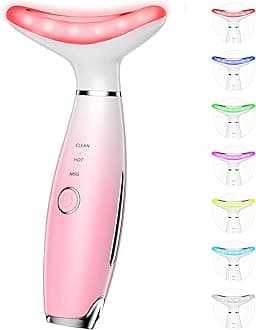 7 Color Galvanic Machines - Red Light Therapy for Face and Neck, Face Massager Tool for Wrinkles, Double Chin, Vibrating Facial Massager with Thermals, Pink
