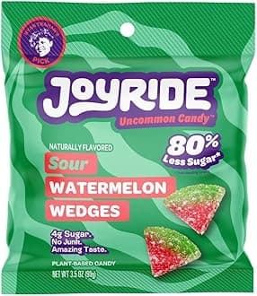 Joyride Sweets Candy Sour Watermelon Wedges, Sour Gummy Candy, 80% Less Sugar, Plant Based Candy