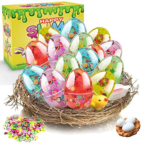 16 Pack Easter Eggs Slime Easter Basket Stuffers Slime Clear Colorful Crystal Slime Scented Stress Relief Slime with Fruit Slices Toy