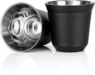 RECAPS 80ml Stainless Steel Espresso Cups Set - 2 Pack Double Wall 304 Stainless Steel Demitasse Cups 2.7oz Black
