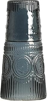 Retro Sunflower Relief Glass Bedside Night Water Carafe with Tumbler Glass, Glass Pitcher and Cup Set-Amber, Gray-Relief