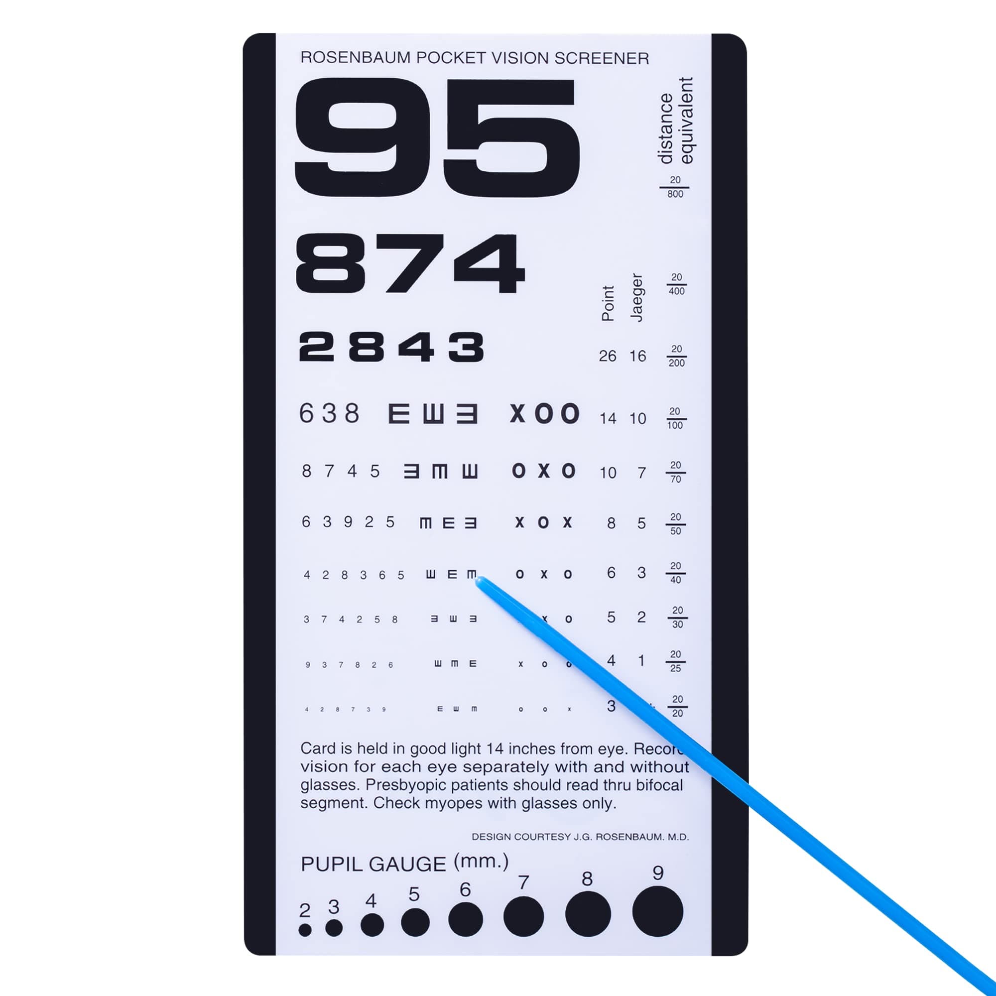 Ezyaid Rosenbaum Pocket Eye Chart with Mini Hand Pointer, Eye Test Chart for Visual Acuity Exam