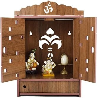 Lyrics Creation Beautiful MDF Wooden Temple,Home Temple, Pooja Mandir, Wall Hanging and Table Top Home Mandir Temple, Home Decor Beautiful Wooden Temple, Dark Brown (43*23*19 cm) (Brown)