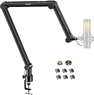 Microphone Arm,Aokeo AK-49 Desk Adjustable Compact Mic Suspension Boom Scissor Arm Stand For Blue Yeti,Snowball iCE, HyperX QuadCast,SoloCast,Elgato Wave,Etc