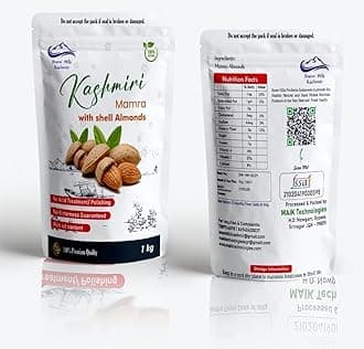 Snow Hills Kashmir Premium Kagzi Mamra Almonds - 2kg | Soft Shell, Easy to Break | 100% Pure, Organically Cultivated | High Oil Content, Rich in Antioxidants | Boost Brain Power and Stamina | With Shell, Crack and Enjoy