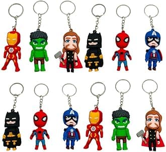 Birthday Popper 12 Pcs Superhero Keychains as Birthday Return Gifts for Kids