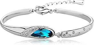 Platinum Plated Blue Crystal Stylish Bangle Bracelet for Girls and Women (Blue)(SDF5956b), One Size