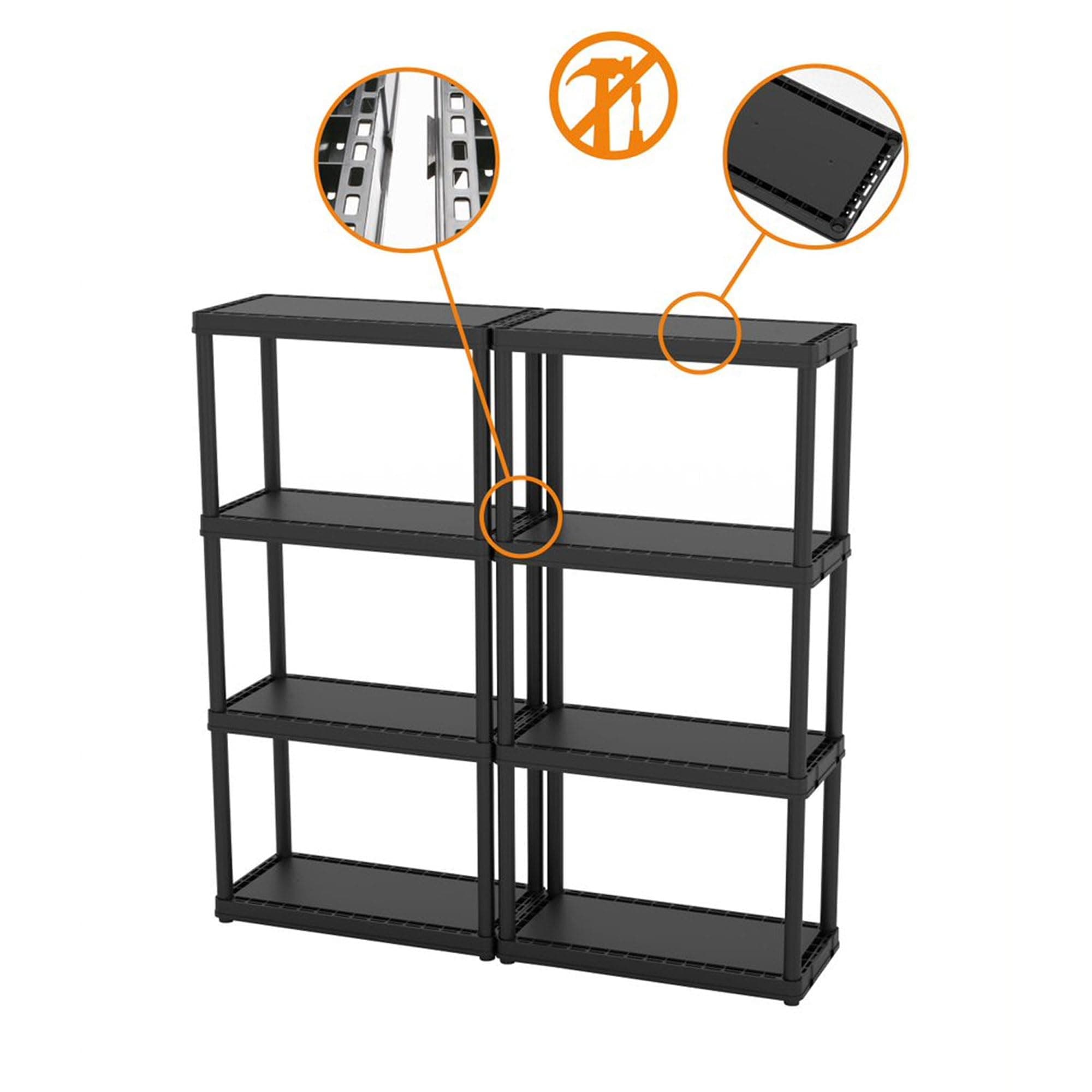 Gracious Living 4 Shelf Fixed Height Solid Light Duty Storage Unit 12 x 24 x 48" Organizer System for Home, Garage, Basement, & Laundry, Black
