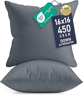 Utopia Bedding Throw Pillows Insert (Pack of 2, Grey) - 16 x 16 Inches Bed and Couch Pillows - Indoor Decorative Pillows (UB2648)