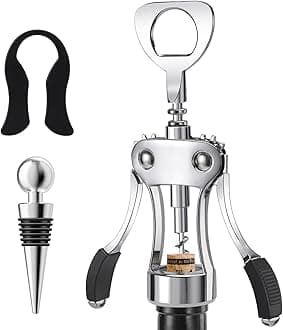 Wine Opener with Stopper, Cutter - Wine Bottle Opener Bundle, Zinc Alloy Wing Corkscrew Heavy Duty, Cork Screw Beer Opener for Bartenders, Multifunctional Bottle Opener for Kitchen, Restaurant, Bar