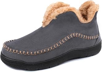 Men's Microsuede Fuzzy Warm Fleece Lining Moccasin Slippers Cozy Memory Foam Indoor Outdoor House Shoes
