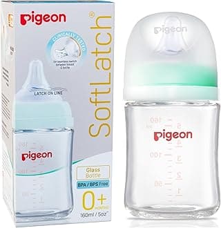 Pigeon Premium Glass Baby Feeding Bottle for New Born | Japan's No.1 Brand | Wide Neck | BPA Free | with Added Anti-Colic Nipple | Infants | Toddlers | 0 Months+ Babies |160 ml