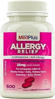 MedPlus Allergy Relief Medicine, 25 mg, 600 Tablets | Diphenhydramine Hcl | Antihistamine | Relief for Indoor & Outdoor Allergies, Pink
