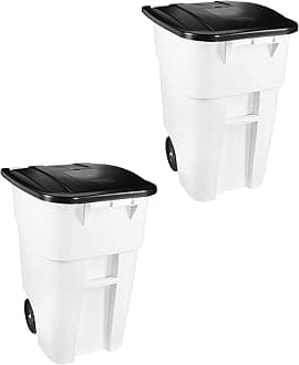Rubbermaid Commercial Products BRUTE Rollout Heavy-Duty Wheeled Trash/Garbage Can, 50-Gallon, White, for Restaurants/Hospitals/Offices/Warehouses/Garage, Pack of 2