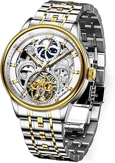 OLEVS Gold Skeleton Men's Automatic Mechanical Watches self Winding Luxury Dress Shiny Diamond Stainless Steel Waterproof Luminous Wrist Watches
