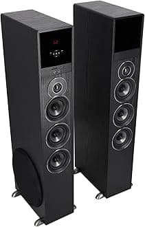 TM150B Powered Home Theater Tower Speaker System, Black, 1000W, 10" Subwoofers, Bluetooth, USB/SD Playback, FM Radio, Remote Control, Karaoke Ready, Perfect for Home Entertainment