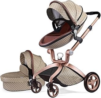 Hot Mom Baby Stroller: Baby Carriage with Adjustable Seat Height Angle and Four-Wheel Shock Absorption,Reversible，High Landscape and Fashional Pram Grid