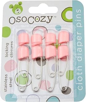 OsoCozy Diaper Pins - {Pink} - Sturdy, Stainless Steel Diaper Pins with Safe Locking Closures - Use for Special Events, Crafts or Colorful Laundry Pins , 8 Count (Pack of 1)