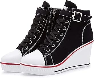 Wedge Heel Sneaker for Women High Heel Sneaker Side Zipper/Lace Up Canvas Shoes for Ladies College Students