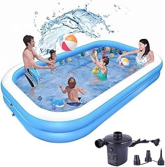 P FOR POGU 7 Feet Rectangular Inflatable Pool with Electric Pump Full-Sized Swimming with Family Bathtub for Kids Adults Indoor Outdoor Backyard Garden Summer Party (Blue)