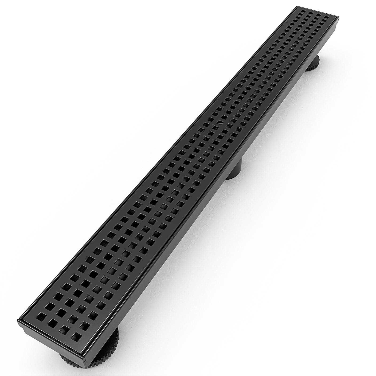 WEBANG 24 Inch Linear Shower Drain Rectangular Floor Drain with Accessories Square Hole Pattern Cover Grate Removable SUS304 Stainless Steel CUPC Certified Matte Black