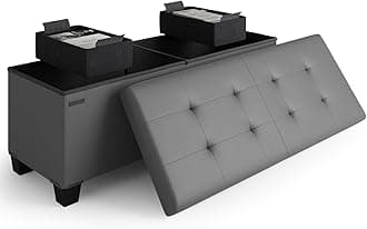 STORAGEBUD Storage Ottoman Bench with Bins, 43-in Storage Bench for Bedroom End of Bed, Folding Foot Rest Ottoman for Living Room Max 660lbs, Faux Leather Ottomans, Grey