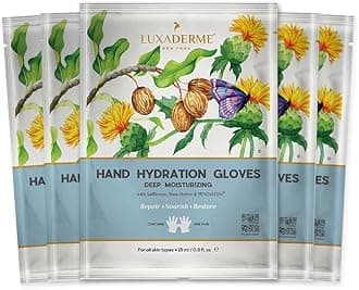 LuxaDerme Hand Hydration Gloves for Dry & Dehydrated Hands | Korean Moisturizing Hand Gloves with Shea Butter to Deeply Hydrate & Repair Rough Skin | Nourishes Nails & Cuticles | At-Home Manicure | Vegan Skincare for Men & Women (Pack of 5)