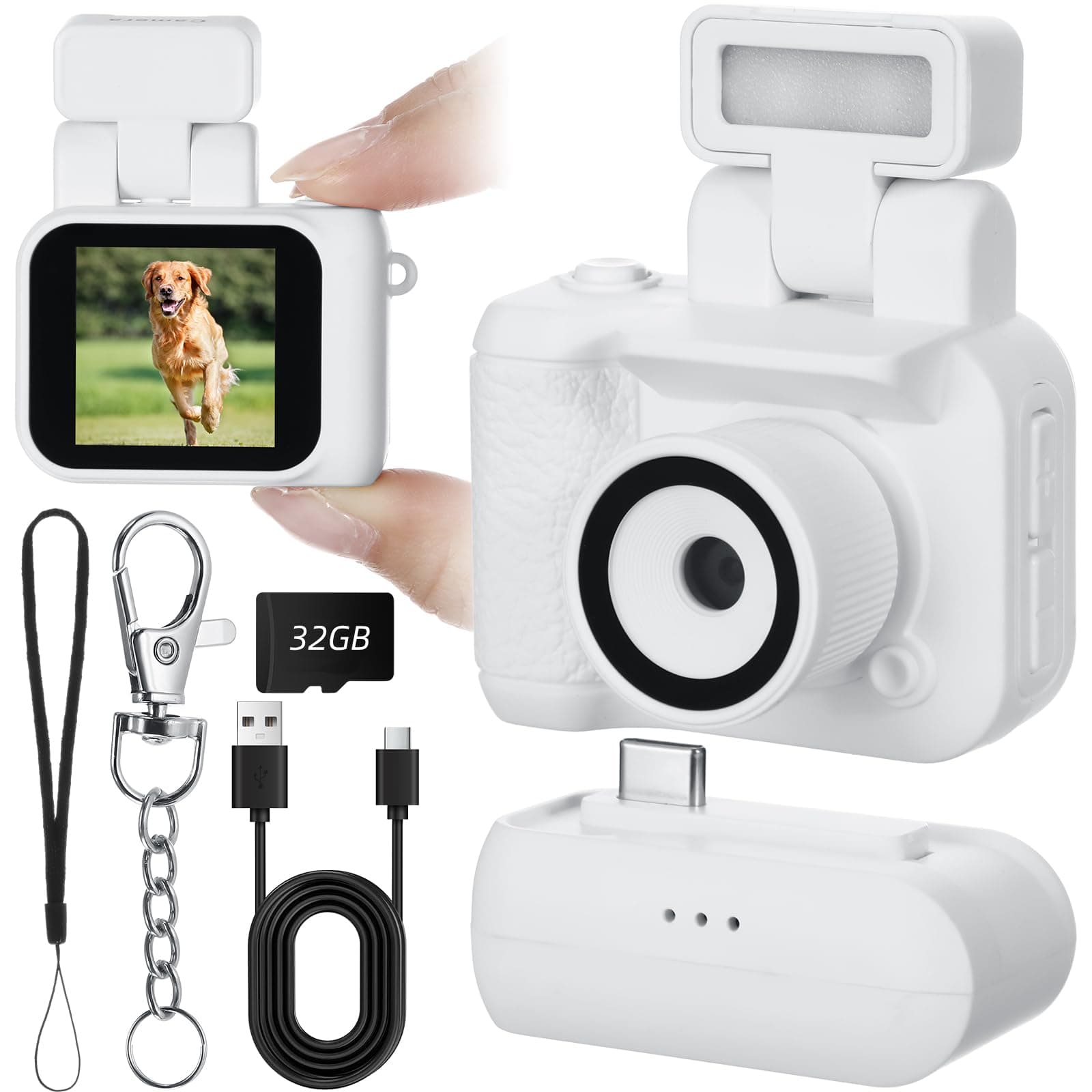 Relaxweex Mini Digital Camera Keychain with Flash Light 1080p Tiny Camera Mini Retro Micro Dv/Camcorder with 600 Mins Battery Life Compact Portable Recorder for Travel Study Recording(White,32 GB)