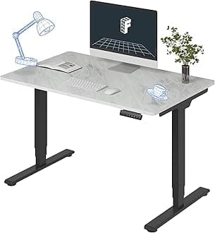 FLEXISPOT E6 Essential 3 Stages Dual Motor Electric Standing Desk 48x30 Inch Whole-Piece Board Height Adjustable Electric Sit Stand Desk(Black Frame + Marble Grey Desktop, 2 Packages)