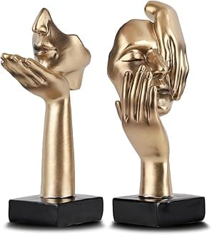 2 Pieces Thinker Statue, Golden Black Abstract Art Sculpture Modern Home Decor Desk Decoration Christmas New Year Gift (2pcs, Gold)
