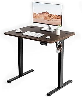 ERGOMAKER Electric Standing Desk, 80 x 60 cm Height Adjustable Sit Stand Desk with Splice Board for Home Office, Computer Table Memory Preset (Black Frame, Walnut Desktop)