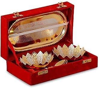Silver Bowl Gift Set (4.7 x 8.8 x 2.36 inch, Silver Gold), 100 Ml