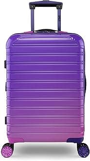 iFLY Fibertech Checked ABS/PC Lightweight Fashionable Hardside Trolley Bag | Suitcase for Luggage | Midnight Berry | 51 CM Cabin Bag