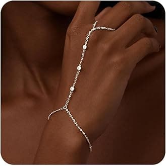 Gokeey Gold Silver Hand Chain Bracelet for Women, Ring Bracelet Hand Chain Dainty Finger Ring Slave Bracelet Gold Silver Hand Jewelry for Women Trendy