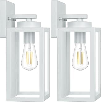 BesLowe 2-Pack Outdoor Wall Light Fixtures, Exterior Waterproof Wall Lanterns, Porch Sconces Wall Mounted Lighting with E26 Sockets & Glass Shades, Modern Wall Lamps for Front Door, Grey