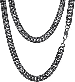 FindChic Men Curb Chain Necklace 18K Gold Plated/Stainless Steel/Black Chunky Double Tight Cuban Link Hip Hop Neck Chains for Men Boys 3.5MM/5MM/6MM/7MM/9MM/12MM 14''-30'' 8 Length Options (Send Gift Box)
