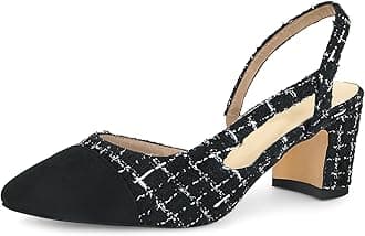 MICIFASlingback Heels for Women，Round Toe Chunky Heeled Pumps Ankle Strap Fashion Splicing Dress Shoes