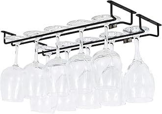 MBCARE Wine Rack Upside Down Hanging Wine Glass Holder | Wall Mounted Glass Organizer Stand | Hangers for Home, Bar, Hotel & café Cabinet -13x5x2.5-Inch, 2-Set - (Black)