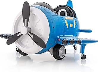 GYMAX Kids Ride on Car, 12V Battery Powered Car with Remote Control, Joysticks, Folding Airfoils, Rotary Propeller, Sounds, Music, USB & Wireless, Electric Airplane Toy for Boys Girls (Blue + White)