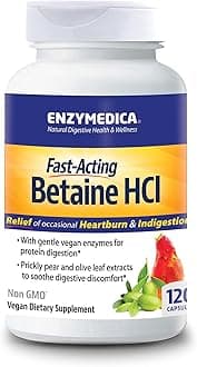 Enzymedica Betaine HCl for Men & Women - Betaine Hydrochloric Acid Supplement, Protease Digestive Enzyme Blend, Digestive Health Support, Occasional Heartburn & Indigestion Support, Vegan - 120 Caps