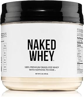 NAKED nutrition Naked Whey 1Lb - Only 1 Ingredient, Grass Fed Whey Protein Powder, Undenatured, No Gmos, No Soy, Gluten Free, Stimulate Growth, Enhance Recovery - 15 Servings