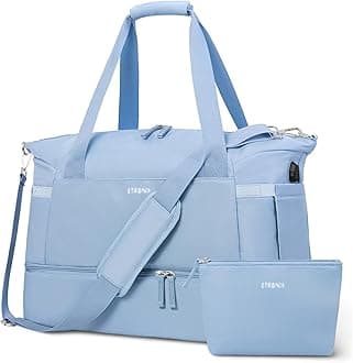 ETRONIK Gym Bag Womens, Sports Travel Duffel Bag with USB Charging Port, Weekender Overnight Bag for Women with Wet Pocket and Shoes Compartment, Hospital Bag, Blue