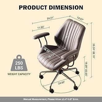 ovios Ergonomic Home Office Chair, Mid-Century Modern Leather Chair, Mid Back Swivel Rolling Executive Chair with Armrest Wheels, Comfy Task Computer Desk Chair (Dark Grey, Suede Leather)