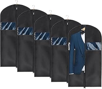 Univivi Garment Bag 43 inch Suit Bag for Storage (Set of 5), Foldable Washable Clear Lightweight Garment Bags for Costumes Suits Coats (60cm*109cm)