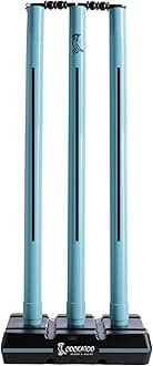 Cockatoo Premium Cricket Wicket Set l Heavy Duty Plastic l Sky Blue l Standard Size l 3 Stumps+2 Bails+1 Stand Set l Professional Quality for Cricket Ground, Match, and Tournament