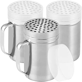 CUSINIUM 14oz Metal Parmesan Cheese Shakers with Large Holes - With Handle - Chili Flakes Dispensers - Pizza Shakers - Pack of 3 | Style: Coarse
