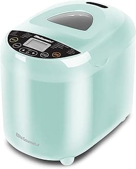 Elite Gourmet Programmable Bread Maker, 2 lb Loaf, 3 Sizes, 19 Presets incl. Gluten-Free, Dough & Jam, Delay Timer, Mint