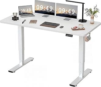 Furmax Electric Height Adjustable Standing Desk Large 63 x 24 Inches Sit Stand Up Desk Home Office Computer Desk Memory Preset with T-Shaped Metal Bracket, White