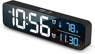 Abovsare Digital Clock for Bedroom, Clocks for Living Room Decor, Desk Table Clock, Alarm Clock Large Display with Date Week Temperature, Automatic Brightness Dimmer, Smart Cool Modern (Black Blue)