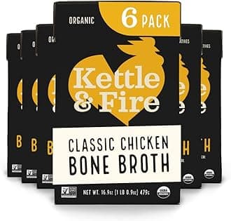 Kettle & Fire Chicken Bone Broth Soup by and Pack of 6, Keto Diet, Paleo Friendly, Whole 30 Approved, Gluten Free, with Collagen, 10g of protein, 16.9 Ounce (Pack of 6)